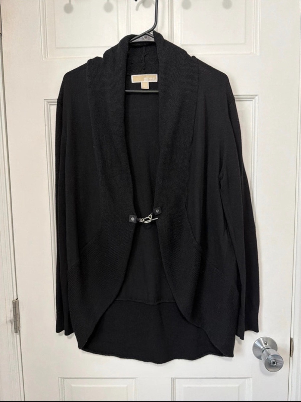 Michael Kors Black Open-Front Shawl Collar Cardigan with Clasp
